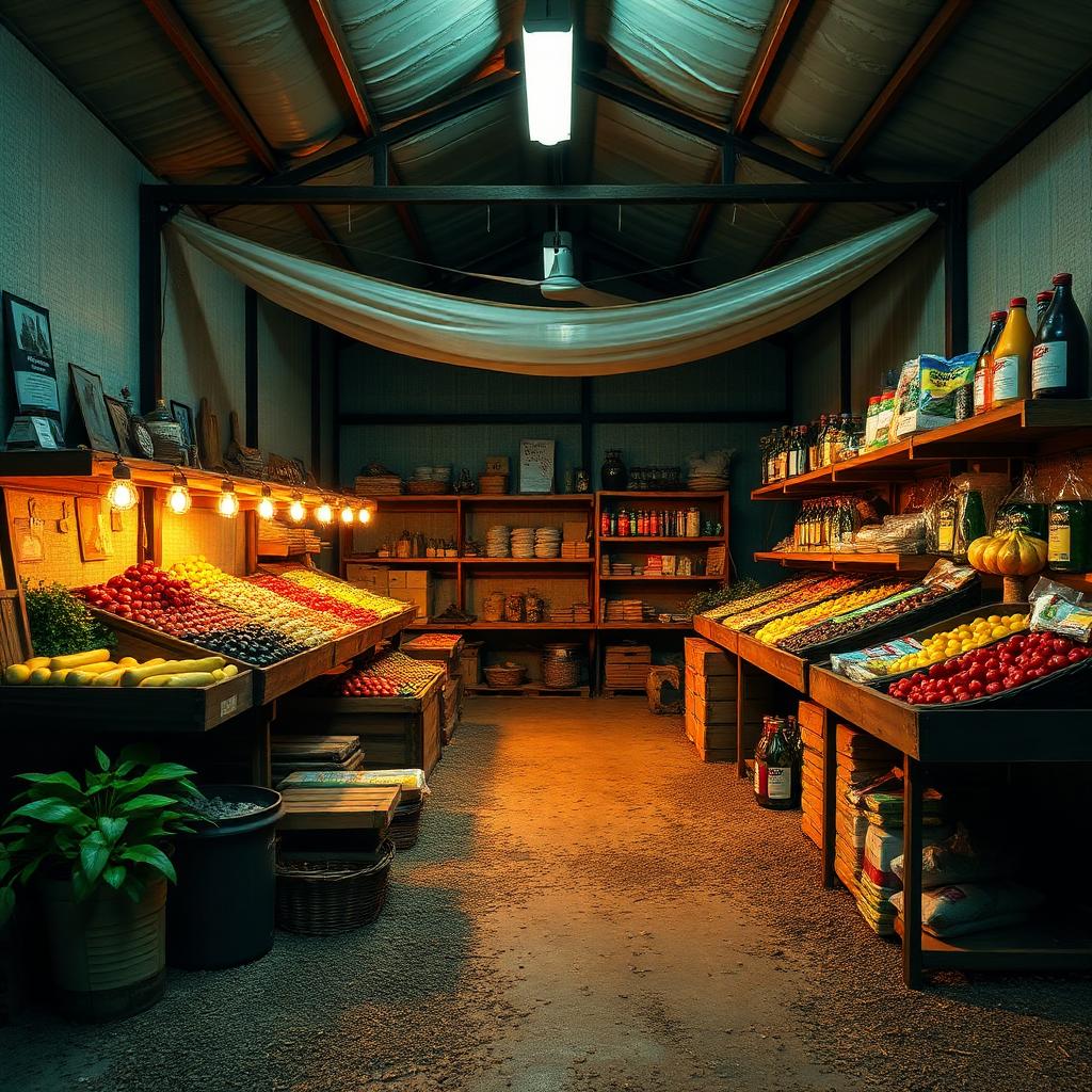 Corredor interno com rações e produtos agropecuários